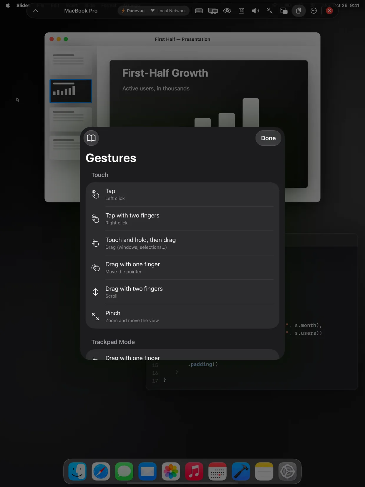 The list of gestures on iPad