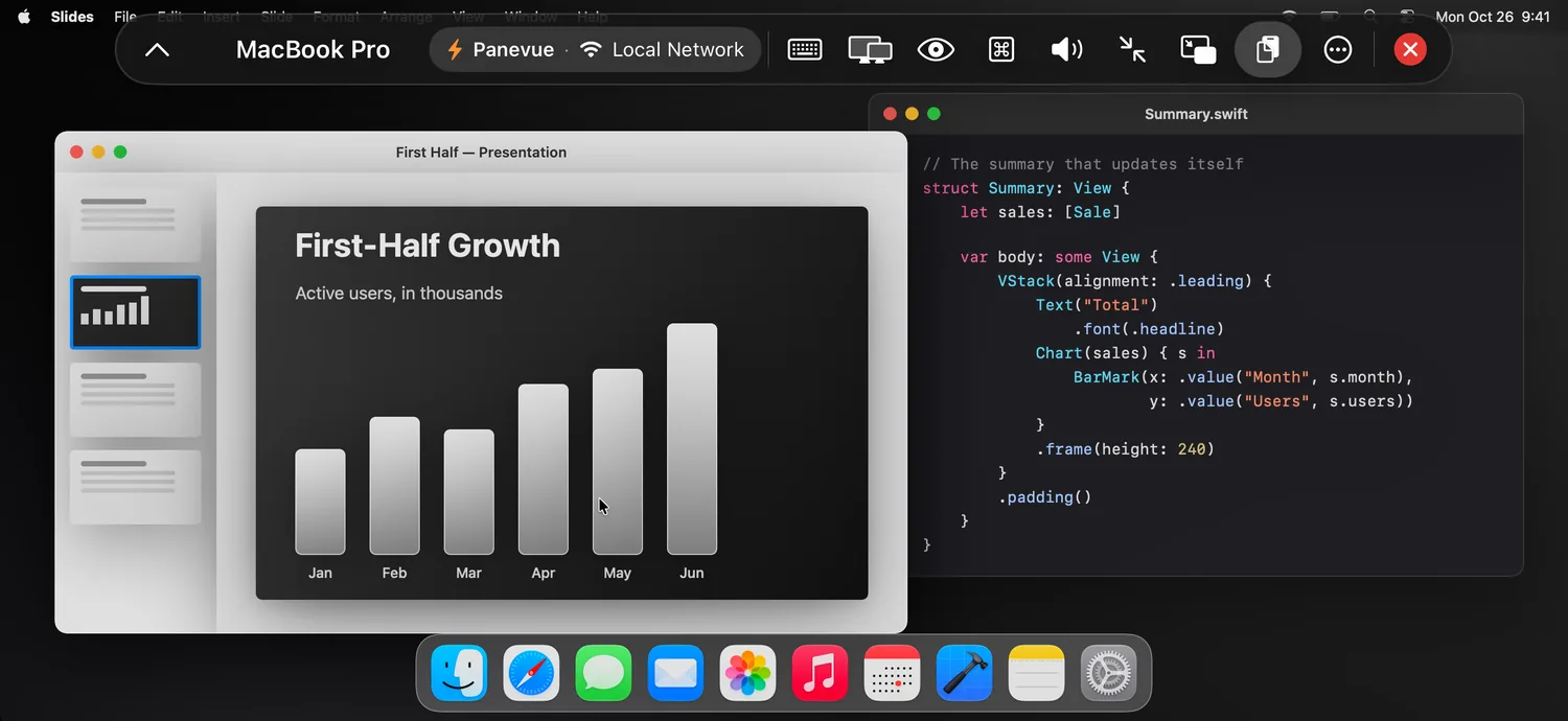 iPhone in landscape with the Mac reshaped to fit